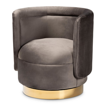 BAXTON STUDIO Saffi Grey Velvet Upholstered Gold Finished Swivel Accent Chair 163-10573